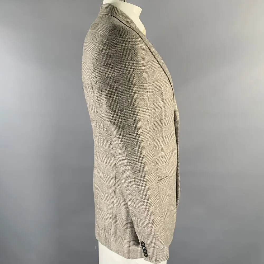 GIORGIO ARMANI Size 44 Grey Beige Glen Check Cashmere Silk Sport Coat